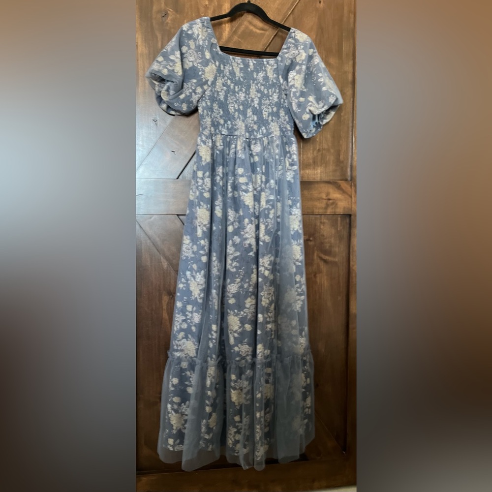 Polagram Floral Dress in Gray and Cream